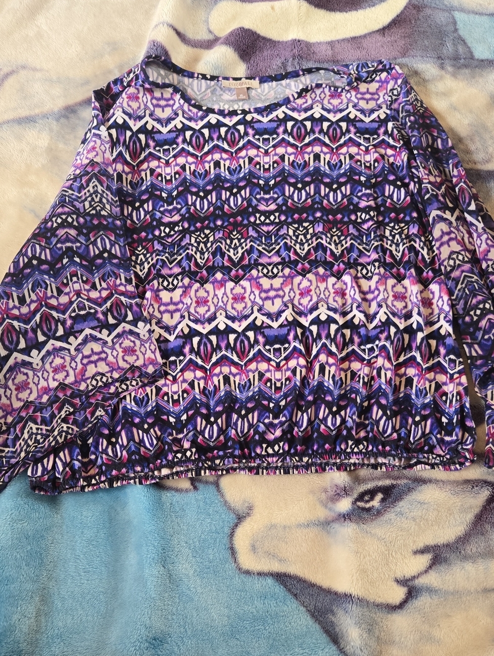 Roz & Ali Purple Multi-Pattern Long Sleeve Top